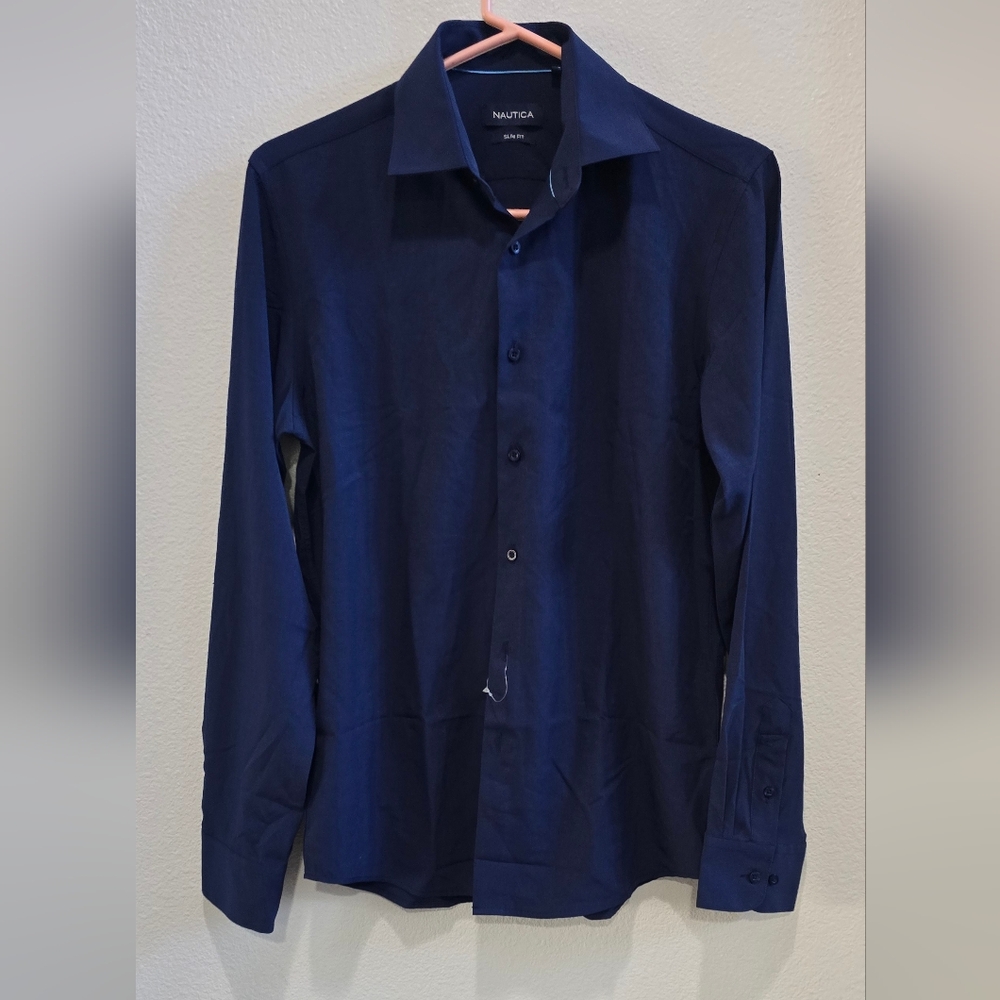 Nautica Men's Deep Blue Dress Shirt slim fit size small New